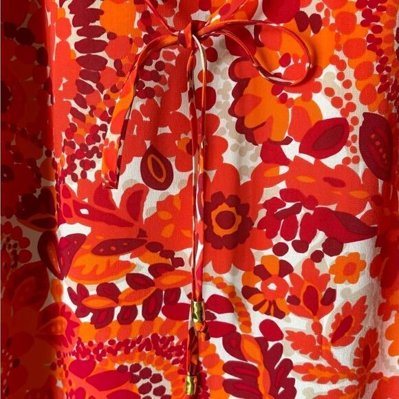 Trina Turk  Orange Mini Dress Floral Print Blouse Size 0 - Picture 5 of 9